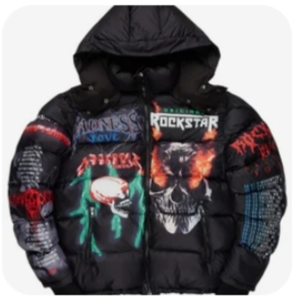 Men's Black Graphic Puffer Jacket